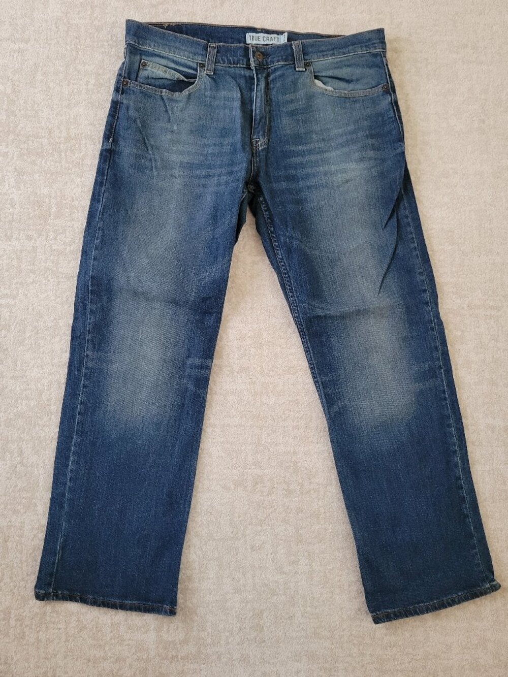 True Craft Relaxed Straight Leg Jeans W34 L30 Mens Blue Medium Wash Stretch
